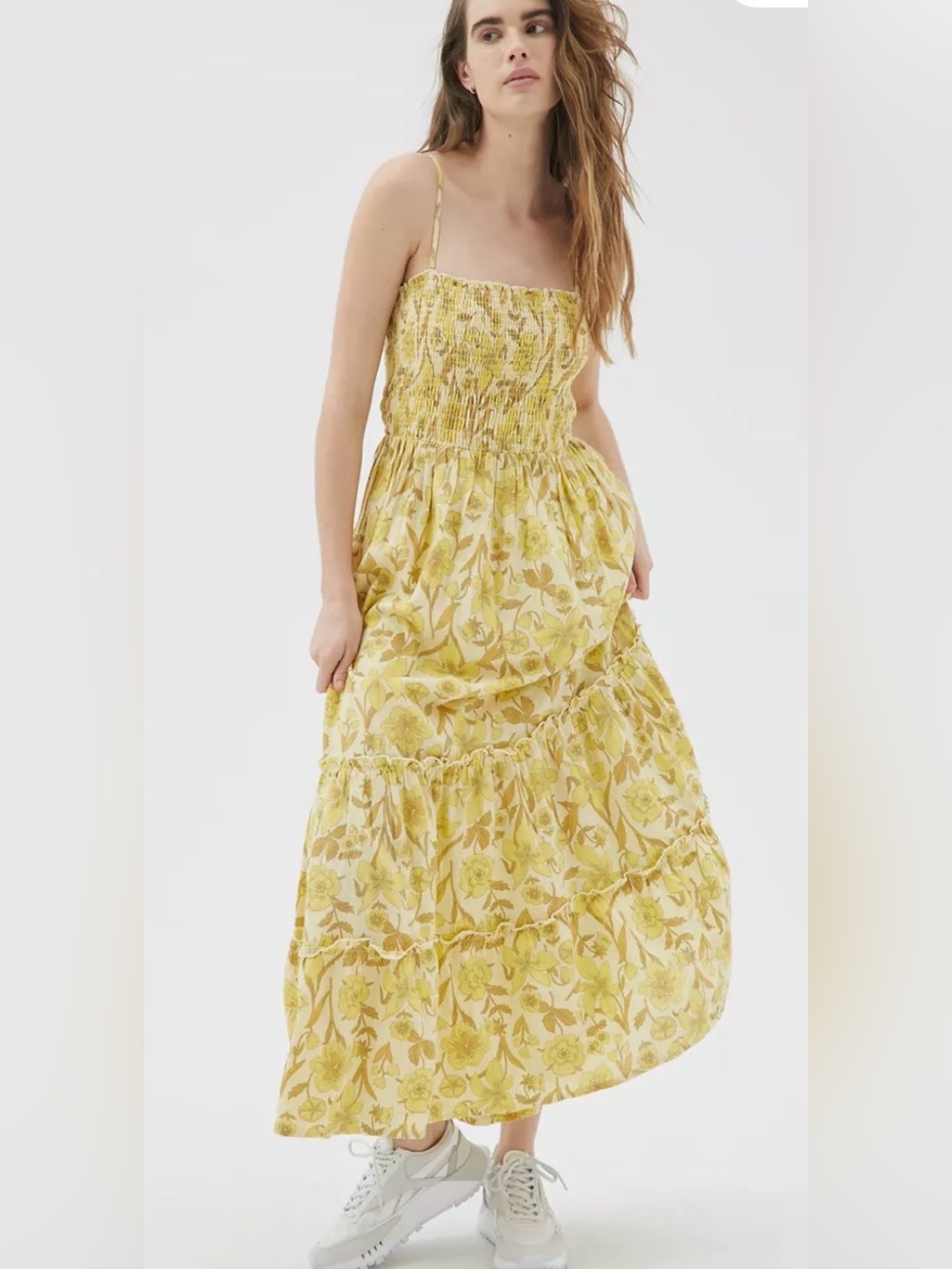 Urban Outfitters Athena Smocked Tiered Midi Dress Size Medium